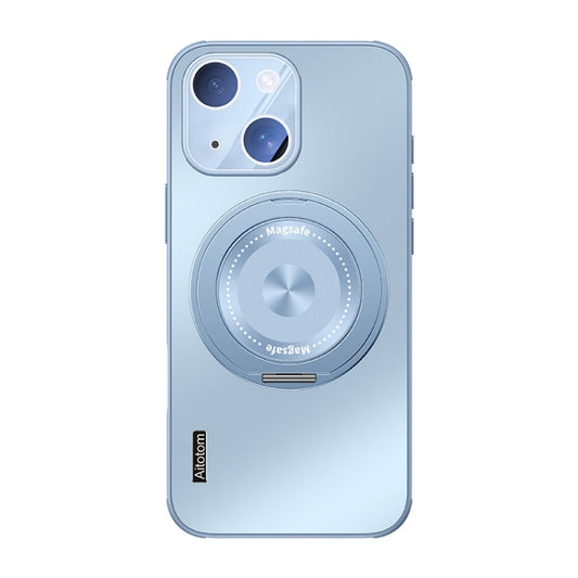 For iPhone 14 Cooling MagSafe Holder Phone Case with Lens Film(Blue) - iPhone 14 Cases by buy2fix | Online Shopping UK | buy2fix