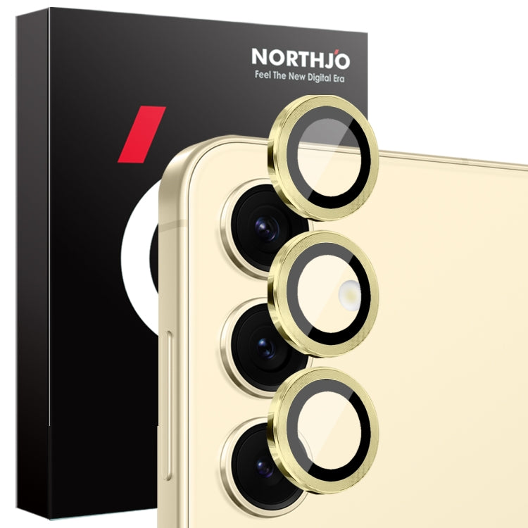 For Samsung Galaxy S25 5G NORTHJO Camera Lens Protector CD Metal Ring Tempered Glass Film(Gold) - Galaxy S25 5G Tempered Glass by NORTHJO | Online Shopping UK | buy2fix