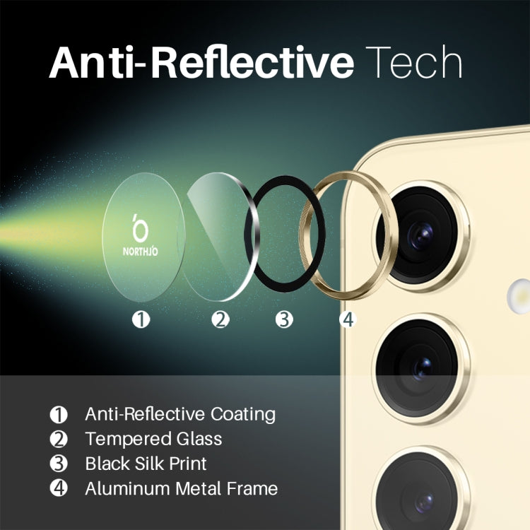 For Samsung Galaxy S25 5G NORTHJO Camera Lens Protector CD Metal Ring Tempered Glass Film(Gold) - Galaxy S25 5G Tempered Glass by NORTHJO | Online Shopping UK | buy2fix