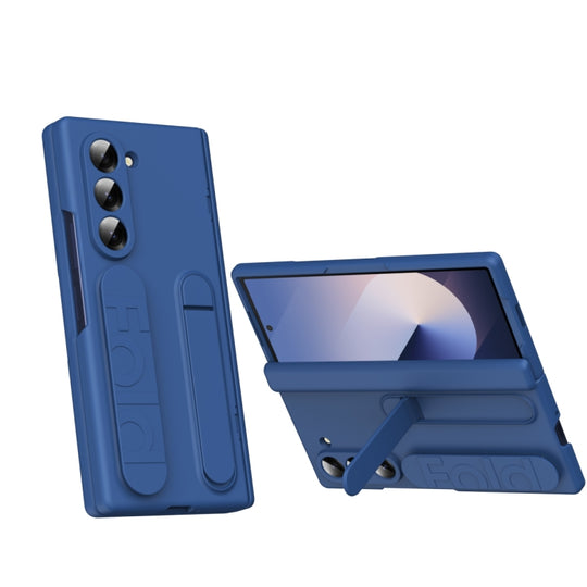 For Galaxy Z Fold6 5G Bazher Shell Film Integrated Holder Shockproof Phone Case(Blue)