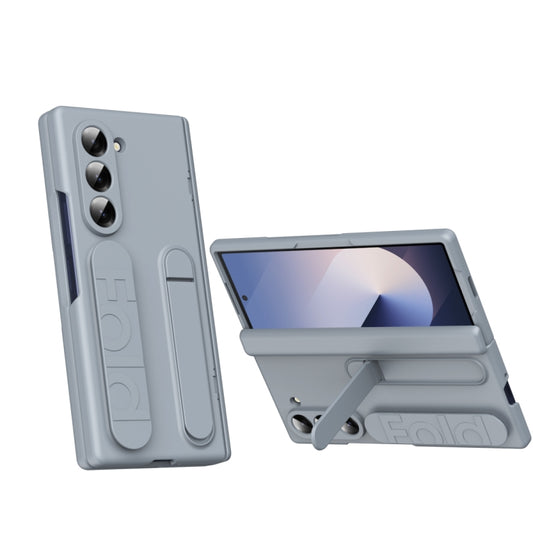 For Samsung Galaxy Z Fold5 5G Bazher Shell Film Integrated Holder Shockproof Phone Case(Grey) - Galaxy Z Fold5 Cases by buy2fix | Online Shopping UK | buy2fix
