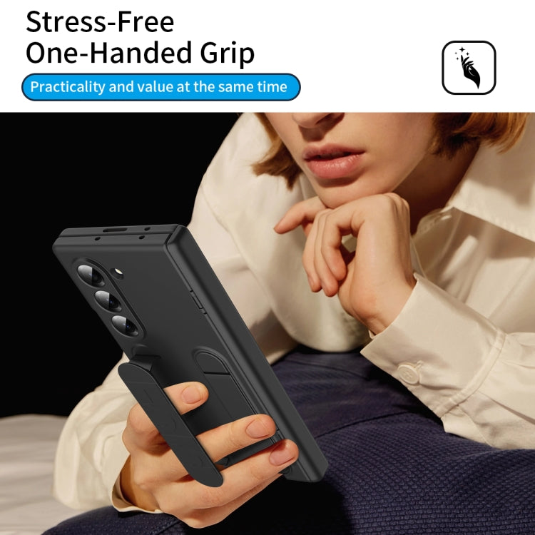 For Samsung Galaxy Z Fold5 5G Bazher Shell Film Integrated Holder Shockproof Phone Case(Black) - Galaxy Z Fold5 Cases by buy2fix | Online Shopping UK | buy2fix