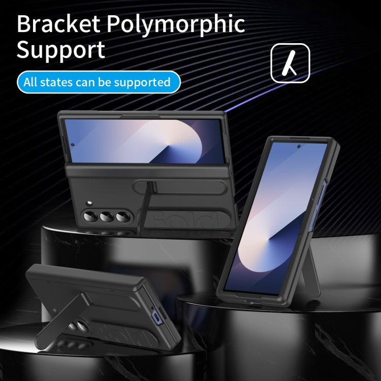 For Samsung Galaxy Z Fold5 5G Bazher Shell Film Integrated Holder Shockproof Phone Case(Black) - Galaxy Z Fold5 Cases by buy2fix | Online Shopping UK | buy2fix