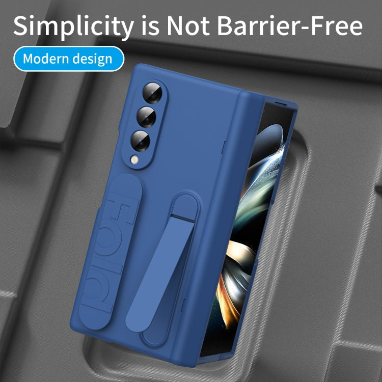 For Samsung Galaxy Z Fold4 Bazher Shell Film Integrated Holder Shockproof Phone Case(Blue) - Galaxy Z Fold4 5G Cases by buy2fix | Online Shopping UK | buy2fix