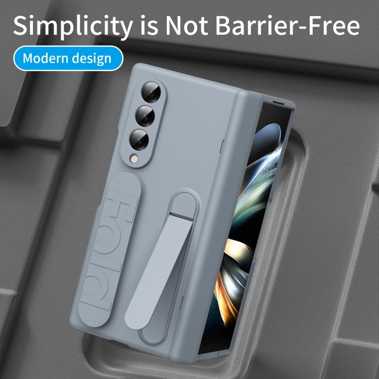 For Samsung Galaxy Z Fold4 Bazher Shell Film Integrated Holder Shockproof Phone Case(Grey) - Galaxy Z Fold4 5G Cases by buy2fix | Online Shopping UK | buy2fix