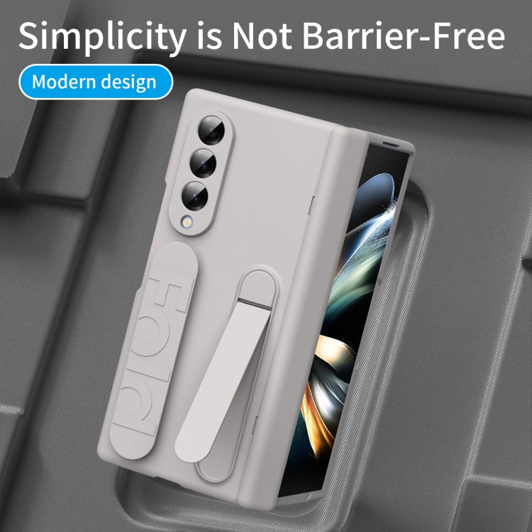 For Samsung Galaxy Z Fold4 Bazher Shell Film Integrated Holder Shockproof Phone Case(Titanium original color) - Galaxy Z Fold4 5G Cases by buy2fix | Online Shopping UK | buy2fix