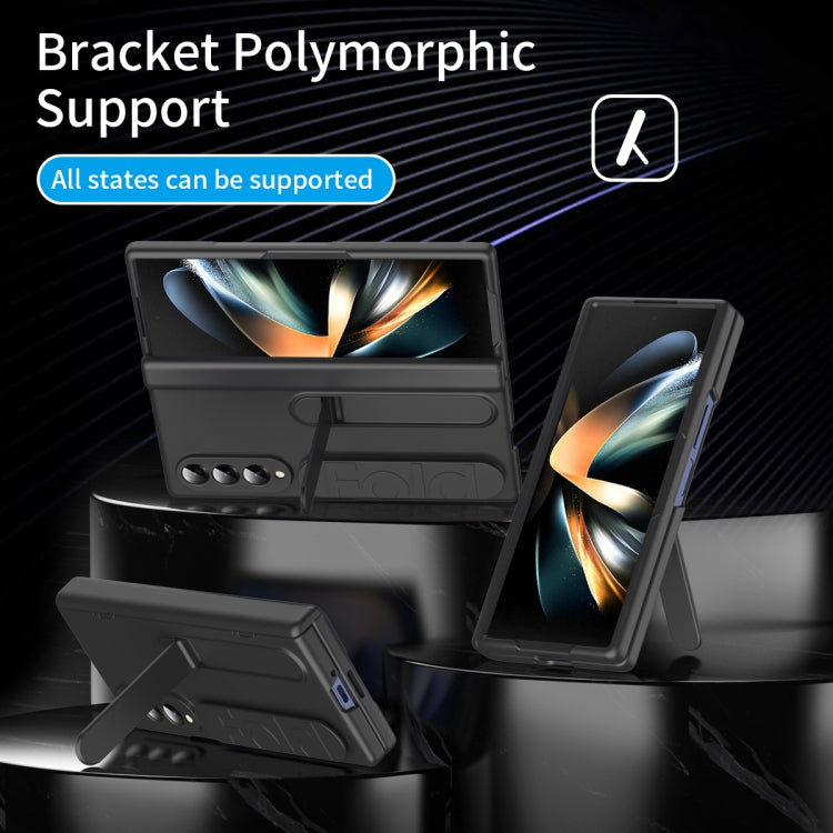 For Samsung Galaxy Z Fold4 Bazher Shell Film Integrated Holder Shockproof Phone Case(Black) - Galaxy Z Fold4 5G Cases by buy2fix | Online Shopping UK | buy2fix