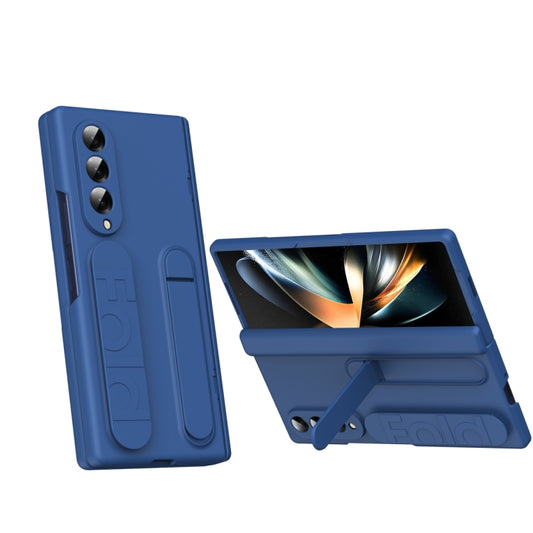 For Samsung Galaxy Z Fold3 5G Bazher Shell Film Integrated Holder Shockproof Phone Case(Blue) - Galaxy Phone Cases by buy2fix | Online Shopping UK | buy2fix