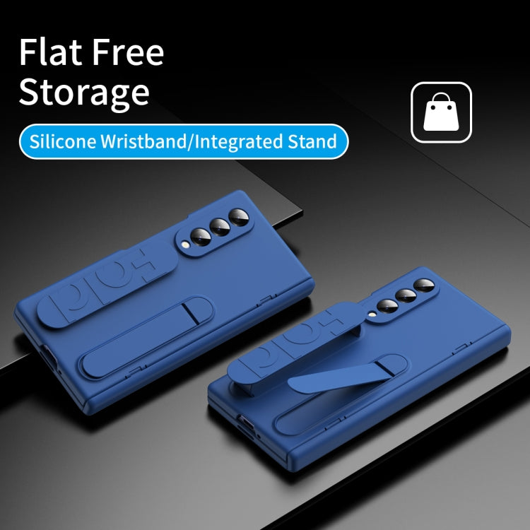 For Samsung Galaxy Z Fold3 5G Bazher Shell Film Integrated Holder Shockproof Phone Case(Blue) - Galaxy Phone Cases by buy2fix | Online Shopping UK | buy2fix