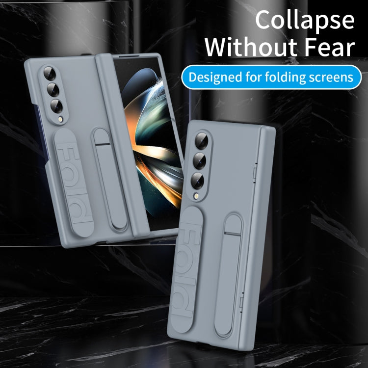 For Samsung Galaxy Z Fold3 5G Bazher Shell Film Integrated Holder Shockproof Phone Case(Grey) - Galaxy Phone Cases by buy2fix | Online Shopping UK | buy2fix