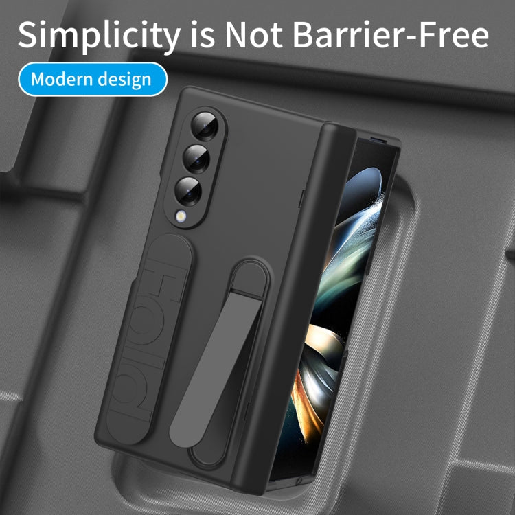 For Samsung Galaxy Z Fold3 5G Bazher Shell Film Integrated Holder Shockproof Phone Case(Black) - Galaxy Phone Cases by buy2fix | Online Shopping UK | buy2fix