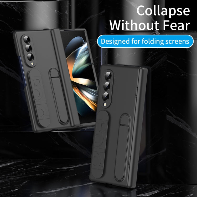 For Samsung Galaxy Z Fold3 5G Bazher Shell Film Integrated Holder Shockproof Phone Case(Black) - Galaxy Phone Cases by buy2fix | Online Shopping UK | buy2fix