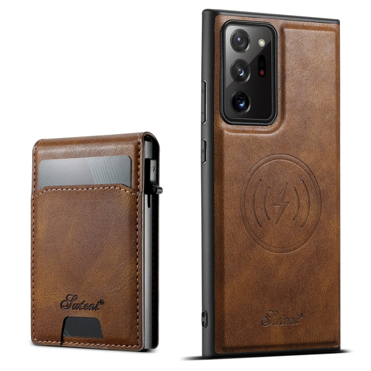 For Samsung Galaxy Note20 5G Suteni H19 Oil Wax 2-in-1 MagSafe Removable Card Box Back Phone Case(Brown) - Galaxy Note20 Cases by Suteni | Online Shopping UK | buy2fix