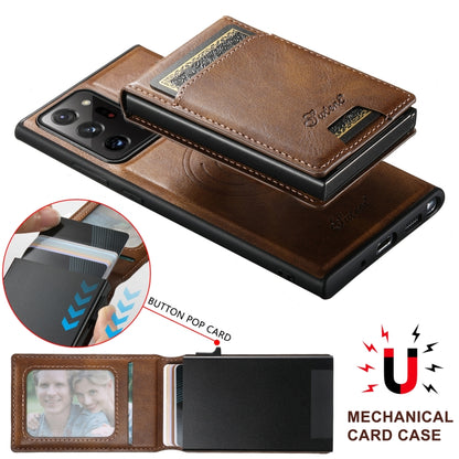 For Samsung Galaxy Note20 5G Suteni H19 Oil Wax 2-in-1 MagSafe Removable Card Box Back Phone Case(Brown) - Galaxy Note20 Cases by Suteni | Online Shopping UK | buy2fix