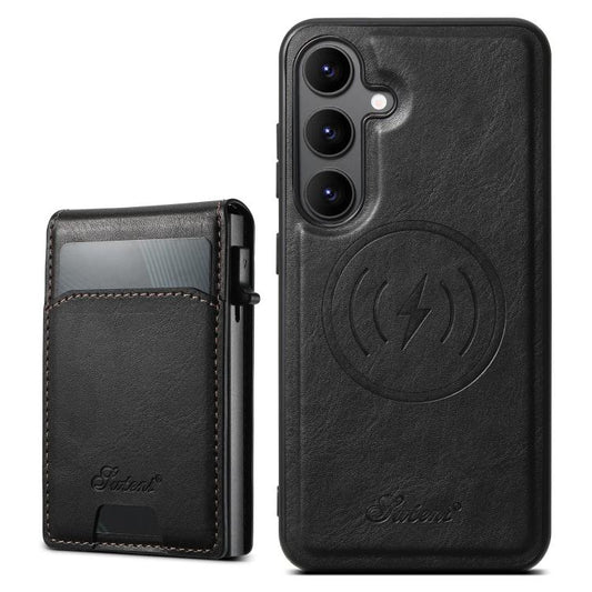 For Samsung Galaxy S25+ 5G Suteni H19 Oil Wax 2-in-1 MagSafe Removable Card Box Back Phone Case(Black) - Galaxy S25+ 5G Cases by Suteni | Online Shopping UK | buy2fix