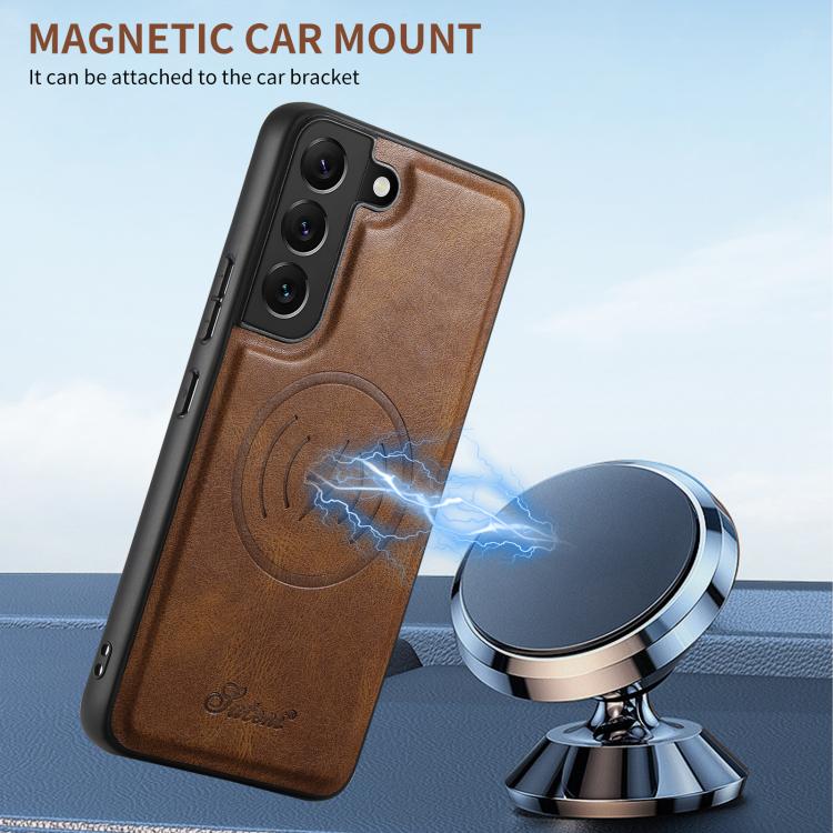 For Samsung Galaxy S25 5G Suteni H19 Oil Wax 2-in-1 MagSafe Removable Card Box Back Phone Case(Brown) - Galaxy S25 5G Cases by Suteni | Online Shopping UK | buy2fix