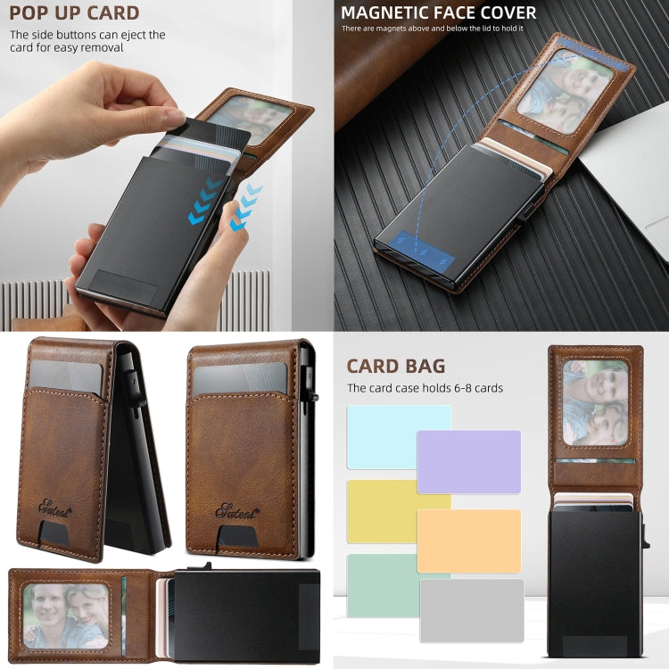 For Samsung Galaxy Note20 5G Suteni H19 Oil Wax 2-in-1 MagSafe Removable Card Box Back Phone Case(Brown) - Galaxy Note20 Cases by Suteni | Online Shopping UK | buy2fix