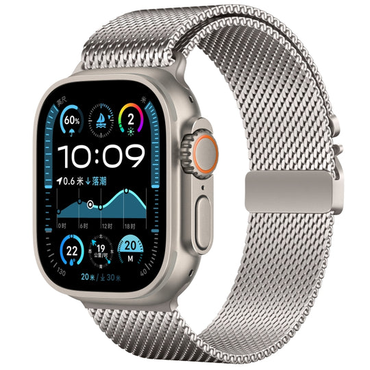 For Apple Watch 46mm / 49mm / 45mm / 44mm Umbrella Buckle Think Milanese Plate Stainless Steel Paracord Buckle Watch Band(Starlight)