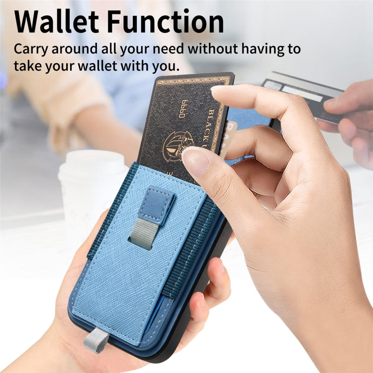 For iPhone 16 Pro Max Retro Magsafe Cross Leather Pull-Out Card Bag Back Phone Case(Blue) - iPhone 16 Pro Max Cases by buy2fix | Online Shopping UK | buy2fix