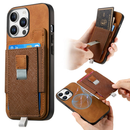 For iPhone 16 Pro Max Retro Magsafe Cross Leather Pull-Out Card Bag Back Phone Case(Brown) - iPhone 16 Pro Max Cases by buy2fix | Online Shopping UK | buy2fix