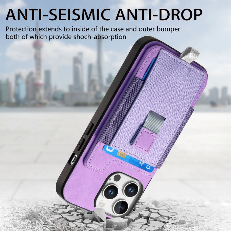 For iPhone 16 Pro Retro Magsafe Cross Leather Pull-Out Card Bag Back Phone Case(Purple) - iPhone 16 Pro Cases by buy2fix | Online Shopping UK | buy2fix