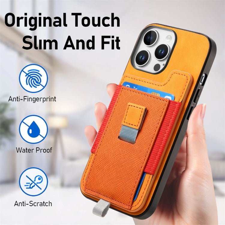 For iPhone 16 Plus Retro Magsafe Cross Leather Pull-Out Card Bag Back Phone Case(Yellow) - iPhone 16 Plus Cases by buy2fix | Online Shopping UK | buy2fix