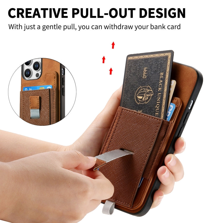 For iPhone 16 Plus Retro Magsafe Cross Leather Pull-Out Card Bag Back Phone Case(Brown) - iPhone 16 Plus Cases by buy2fix | Online Shopping UK | buy2fix