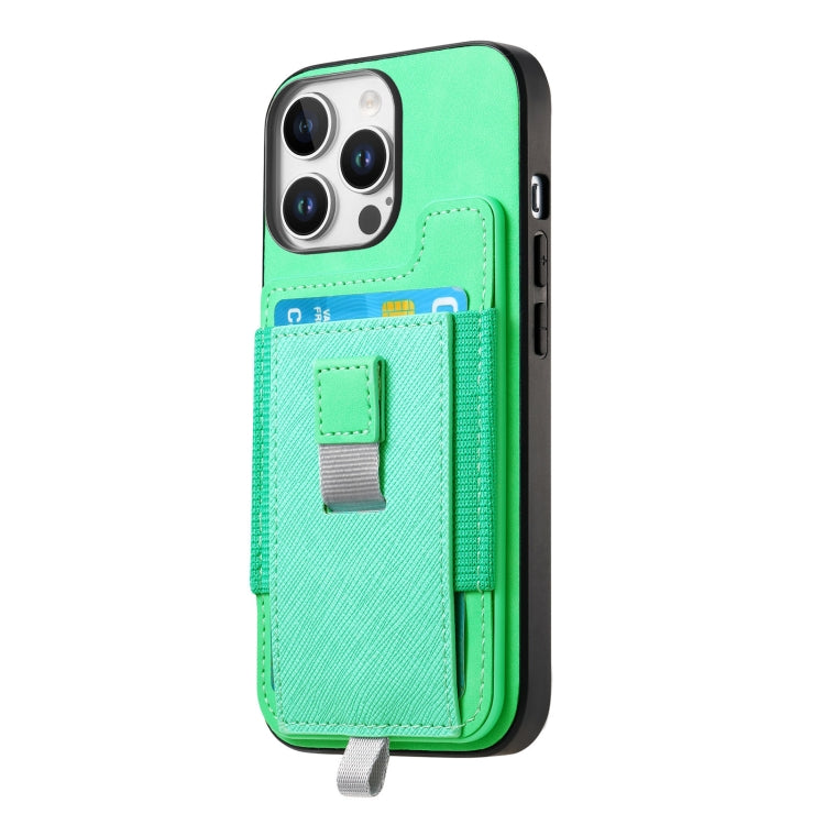 For iPhone 16 Retro Magsafe Cross Leather Pull-Out Card Bag Back Phone Case(Green) - iPhone 16 Cases by buy2fix | Online Shopping UK | buy2fix