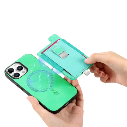 For iPhone 16 Retro Magsafe Cross Leather Pull-Out Card Bag Back Phone Case(Green) - iPhone 16 Cases by buy2fix | Online Shopping UK | buy2fix