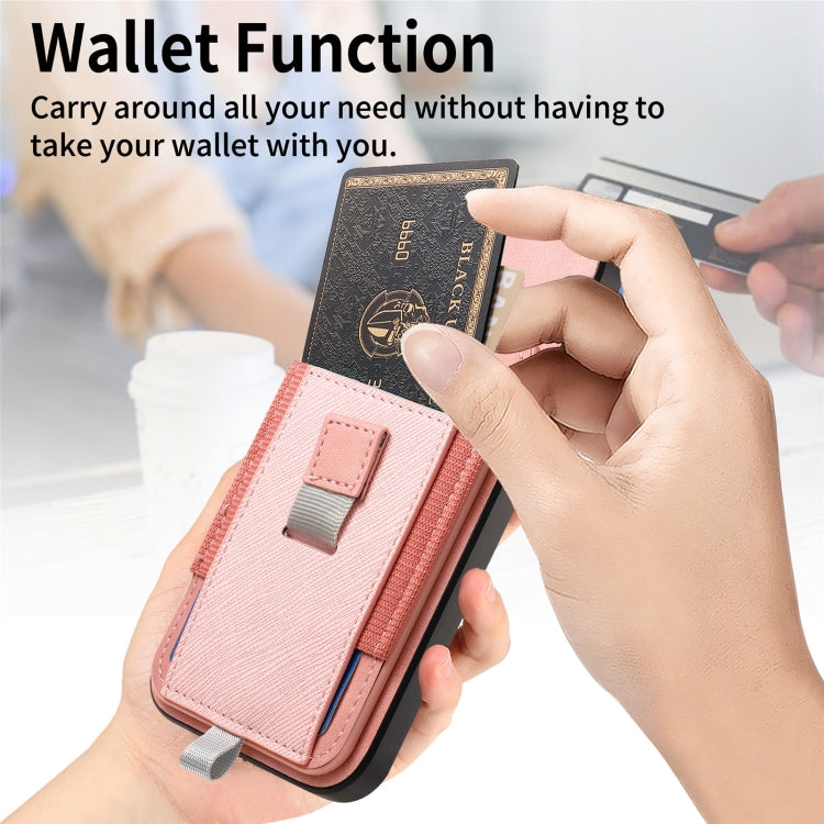 For iPhone 15 Pro max Retro Magsafe Cross Leather Pull-Out Card Bag Back Phone Case(Pink) - iPhone 15 Pro Max Cases by buy2fix | Online Shopping UK | buy2fix