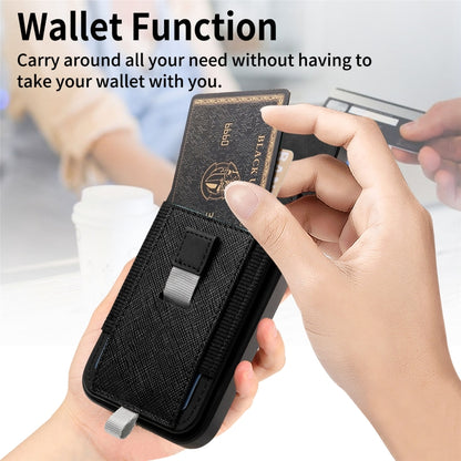 For iPhone 15 Pro Retro Magsafe Cross Leather Pull-Out Card Bag Back Phone Case(Black) - iPhone 15 Pro Cases by buy2fix | Online Shopping UK | buy2fix