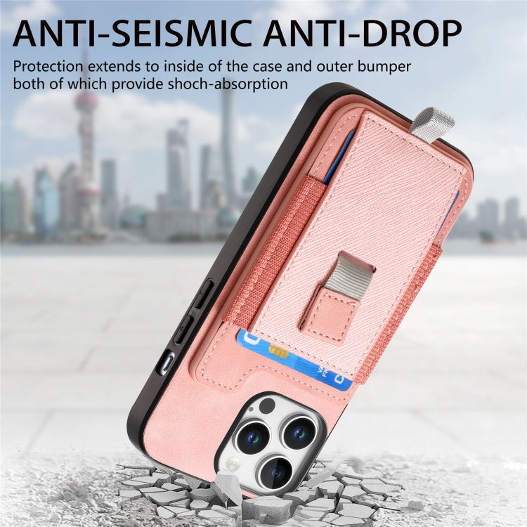 For iPhone 15 Plus Retro Magsafe Cross Leather Pull-Out Card Bag Back Phone Case(Pink) - iPhone 15 Plus Cases by buy2fix | Online Shopping UK | buy2fix