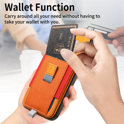 For iPhone 14 Plus Retro Magsafe Cross Leather Pull-Out Card Bag Back Phone Case(Yellow) - iPhone 14 Plus Cases by buy2fix | Online Shopping UK | buy2fix