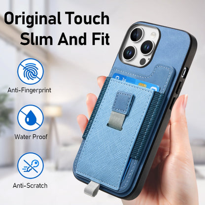 For iPhone 14 Plus Retro Magsafe Cross Leather Pull-Out Card Bag Back Phone Case(Blue) - iPhone 14 Plus Cases by buy2fix | Online Shopping UK | buy2fix