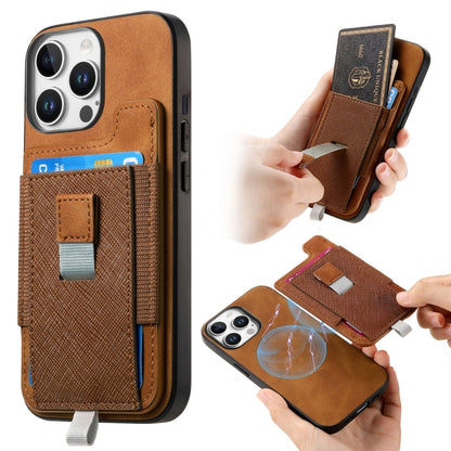 For iPhone 14 Pro Max Retro Magsafe Cross Leather Pull-Out Card Bag Back Phone Case(Brown) - iPhone 14 Pro Max Cases by buy2fix | Online Shopping UK | buy2fix