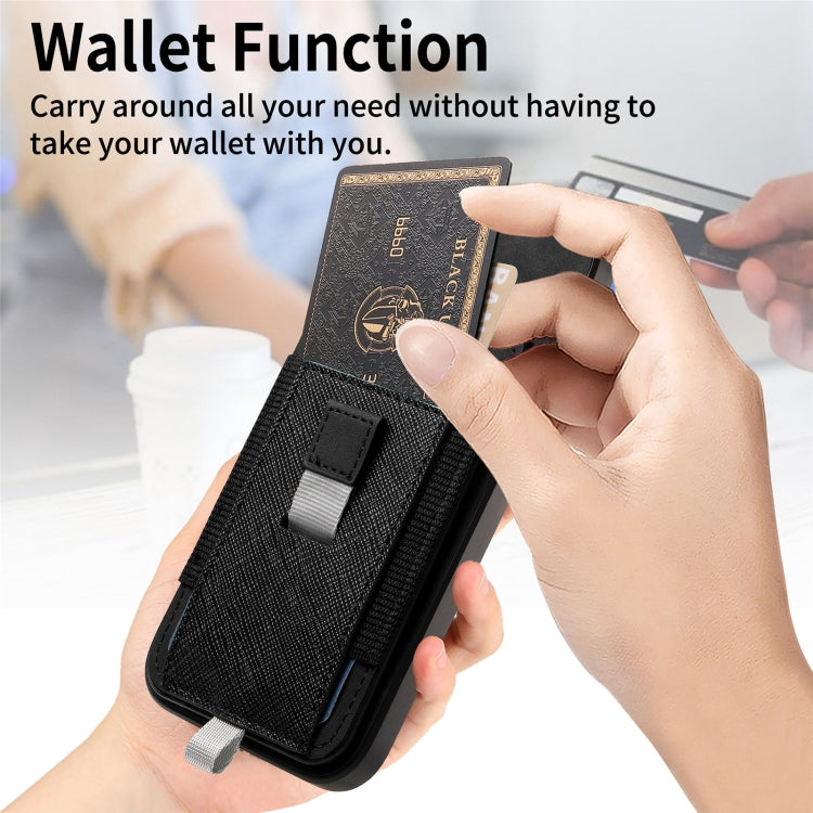 For iPhone 14 Pro Max Retro Magsafe Cross Leather Pull-Out Card Bag Back Phone Case(Black) - iPhone 14 Pro Max Cases by buy2fix | Online Shopping UK | buy2fix