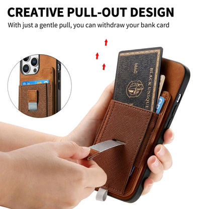 For iPhone 13 Pro Retro Magsafe Cross Leather Pull-Out Card Bag Back Phone Case(Brown) - iPhone 13 Pro Cases by buy2fix | Online Shopping UK | buy2fix