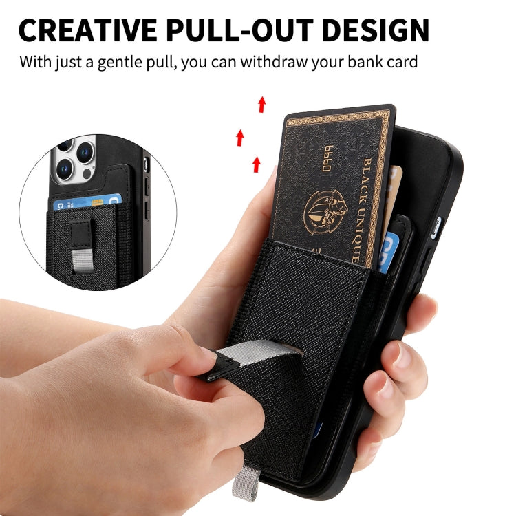For iPhone 13 Pro Retro Magsafe Cross Leather Pull-Out Card Bag Back Phone Case(Black) - iPhone 13 Pro Cases by buy2fix | Online Shopping UK | buy2fix