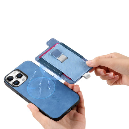 For iPhone 12 Pro Max Retro Magsafe Cross Leather Pull-Out Card Bag Back Phone Case(Blue) - iPhone 12 Pro Max Cases by buy2fix | Online Shopping UK | buy2fix