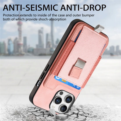 For iPhone 12 Pro Max Retro Magsafe Cross Leather Pull-Out Card Bag Back Phone Case(Pink) - iPhone 12 Pro Max Cases by buy2fix | Online Shopping UK | buy2fix