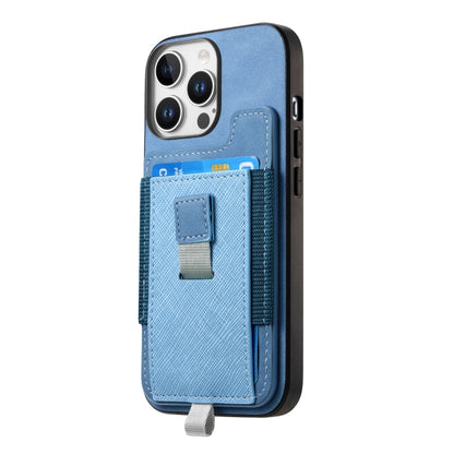 For iPhone 11 Retro Magsafe Cross Leather Pull-Out Card Bag Back Phone Case(Blue) - iPhone 11 Cases by buy2fix | Online Shopping UK | buy2fix