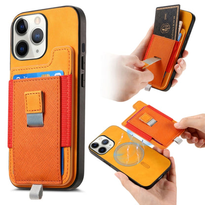 For iPhone 11 Pro Retro Magsafe Cross Leather Pull-Out Card Bag Back Phone Case(Yellow) - iPhone 11 Pro Cases by buy2fix | Online Shopping UK | buy2fix