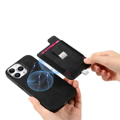 For iPhone 11 Pro Retro Magsafe Cross Leather Pull-Out Card Bag Back Phone Case(Black) - iPhone 11 Pro Cases by buy2fix | Online Shopping UK | buy2fix