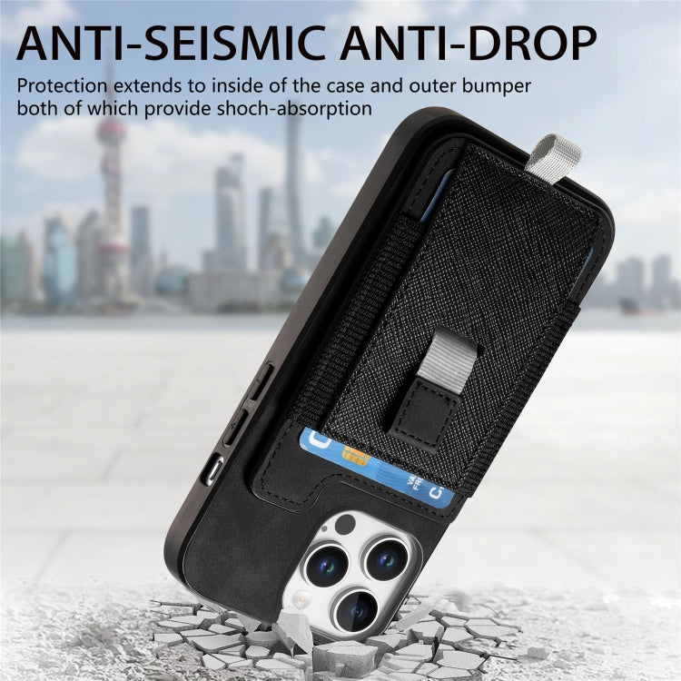 For iPhone 11 Pro Retro Magsafe Cross Leather Pull-Out Card Bag Back Phone Case(Black) - iPhone 11 Pro Cases by buy2fix | Online Shopping UK | buy2fix