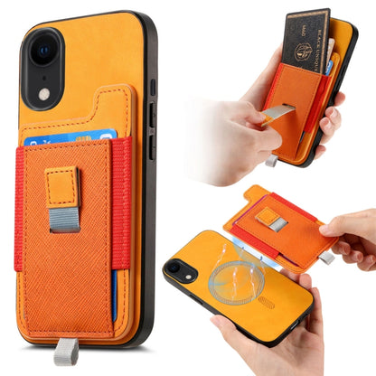 For iPhone XR Retro Magsafe Cross Leather Pull-Out Card Bag Back Phone Case(Yellow) - More iPhone Cases by buy2fix | Online Shopping UK | buy2fix