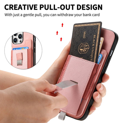 For iPhone XR Retro Magsafe Cross Leather Pull-Out Card Bag Back Phone Case(Pink) - More iPhone Cases by buy2fix | Online Shopping UK | buy2fix