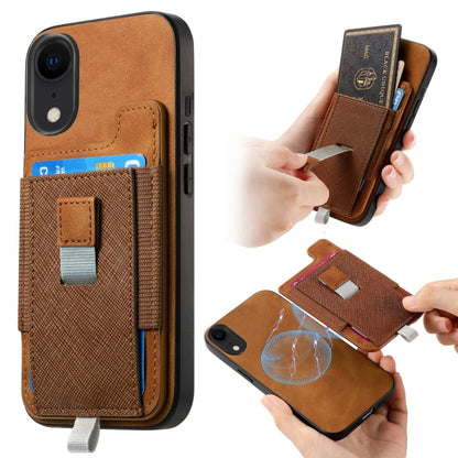 For iPhone XR Retro Magsafe Cross Leather Pull-Out Card Bag Back Phone Case(Brown) - More iPhone Cases by buy2fix | Online Shopping UK | buy2fix