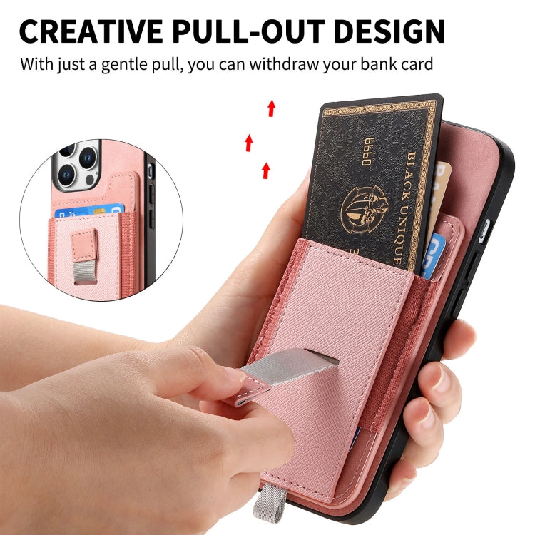 For iPhone XS Max Retro Magsafe Cross Leather Pull-Out Card Bag Back Phone Case(Pink) - More iPhone Cases by buy2fix | Online Shopping UK | buy2fix