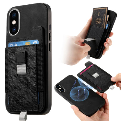 For iPhone XS Max Retro Magsafe Cross Leather Pull-Out Card Bag Back Phone Case(Black) - More iPhone Cases by buy2fix | Online Shopping UK | buy2fix