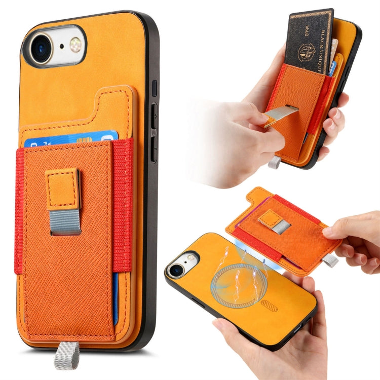For iPhone 7 / 8 / SE 2022 Retro Magsafe Cross Leather Pull-Out Card Bag Back Phone Case(Yellow) - iPhone SE 2022 / 2020 / 8 / 7 Cases by buy2fix | Online Shopping UK | buy2fix